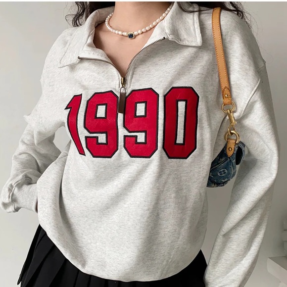 Ampersand Avenue 100% cotton 1990s Half Zip Pullover Heather grey size small - Picture 5 of 9